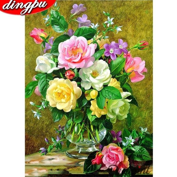 Flores Pintura De Diamantes Taladro Completo PeoníA Llegada Bordado De Diamantes DecoracióN Del Hogar Arte De Diamantes 20X30CM-image