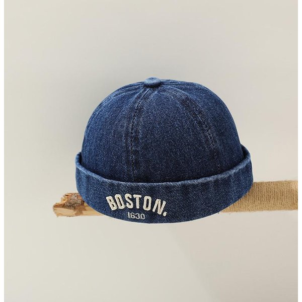 Gorra De MelóN De Mezclilla Coreana Para Bebé Hip Hop Bordada Con Letras Gorro Sin Visera Ajustable Sombreros De Propietario Para NiñOs Gorros De Bombero Retro De CúPula 48-50Cm-image