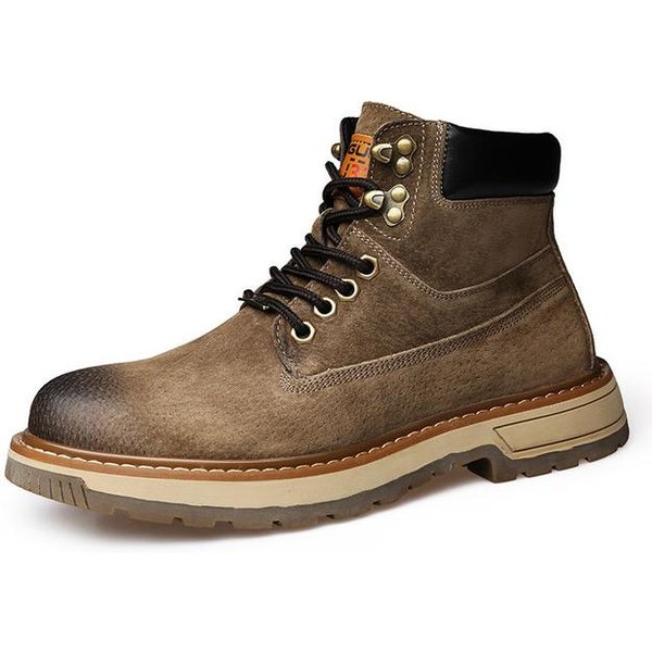 Zapatos De CañA Alta Para Hombre, Botas Martin De Cuero Genuino Vintage A La Moda Para Hombre, Zapatos Casuales, Botas De Invierno Antideslizantes Para Exteriores 44 Rojo MarróN-image