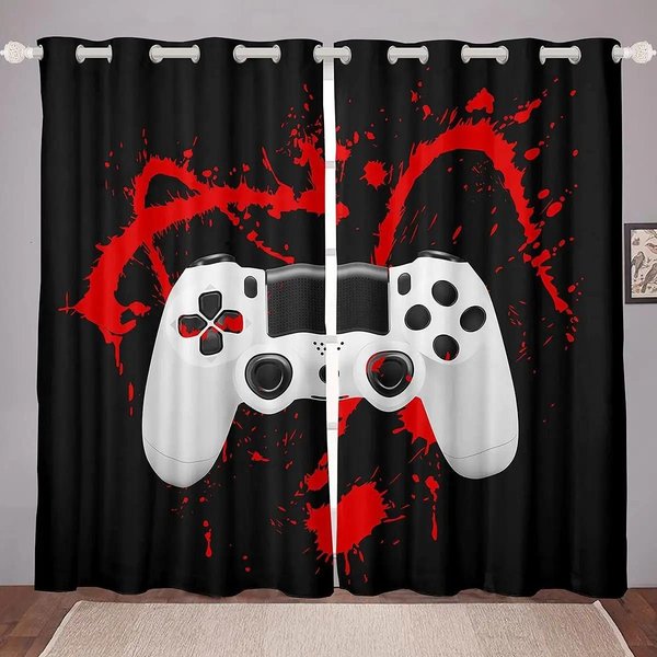 Cortinas Gamer Para Dormitorio De NiñO Tratamientos De Ventana DecoracióN Gamer Para Adolescentes Cortinas De Ventana Cortinas De Ventana 2 Piezas W50Xh160(Cm)X2Pcs&Hook-image