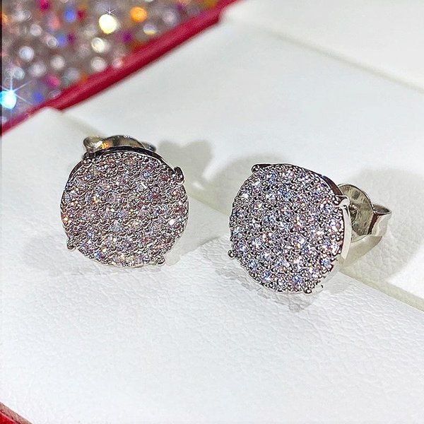 Huitan Pendientes De Tuerca Redondos Simples Zirconia Completa Mujer Accesorios Para Uso Diario Pendientes Para Adolescentes Regalo Delicado JoyeríA De Moda-image