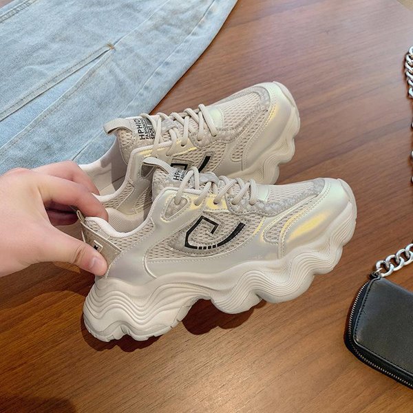Zapatos De Papá Ins Tendencia Nuevo Verano Malla Transpirable Cuero Suela Gruesa Elevadores Ligeros Casuales Zapatos Deportivos Mujer 40-image