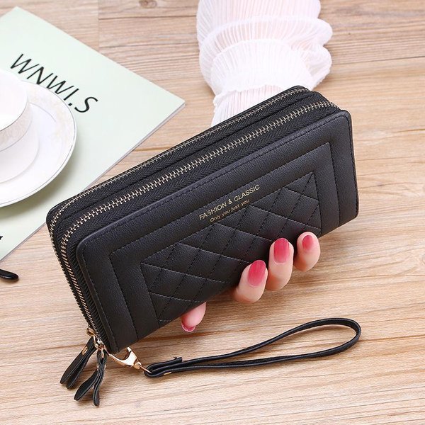 Cartera Larga Con Doble Cremallera Para Mujer, Monederos Para Mujer, Monedero, Tarjetero, Carteras De Cuero Pu Para Mujer, Bolso De Mano Tipo Monedero, Cartera De Cuero Pu-image
