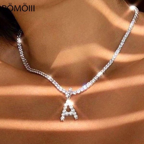 Collar Inicial De 26 Letras Color Plata Cadena Tenis Gargantilla Para Mujer DeclaracióN Brillante Cristal Collar Alfabeto Collar JoyeríA Brown-image