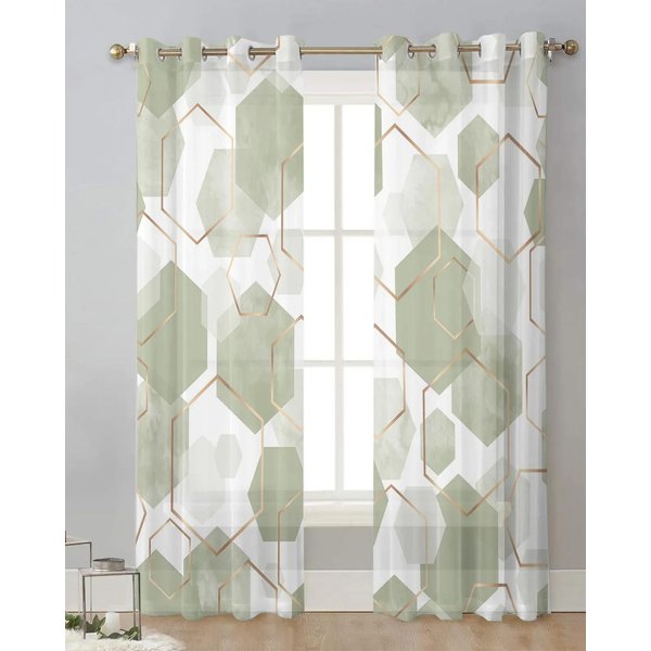 SzałWiowa Zieleń Geometryczna Faktura Nowoczesne Tiulowe ZasłOny Salon Kuchnia Przezroczyste Dekoracje Okienne Woalowe ZasłOny Z Przelotkami W50X160H(Cm)X2Pcs&Hook-image