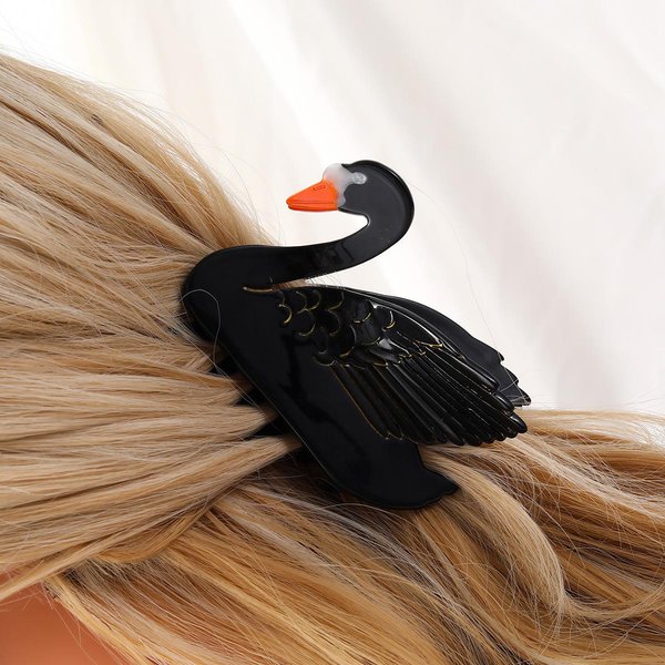 1 Pieza Pinza Para El Pelo De Cisne AcríLico Elegante Pinza Para El Pelo De La Parte Trasera De La Cabeza Pinza De TiburóN Antideslizante Accesorios Para El Cabello Para Mujer Negro-image