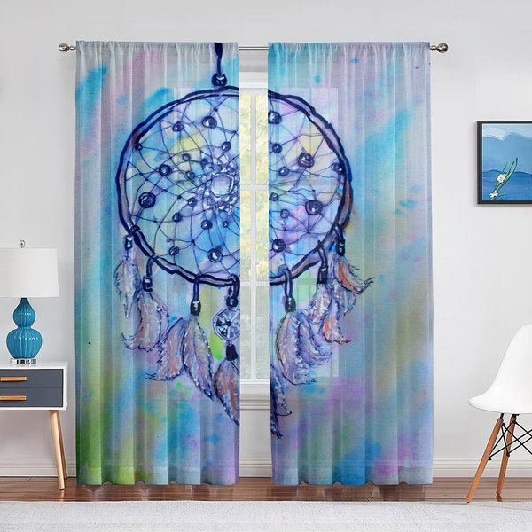 AtrapasueñOs Pluma Violeta Cortinas De Visillo Transparentes Para Sala De Estar DecoracióN Del Hogar Cocina Dormitorio Tul De Gasa Cortinas 1 PCS W100Xh250Cm&Grommet Top-image