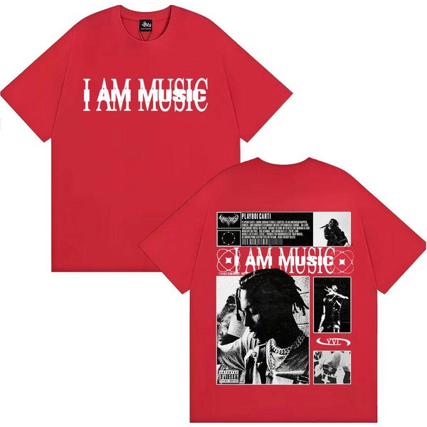 Raper Playboi Carti I Am Music Koszulki Z Logo Albumu Dla Unisex Kobiet Harajuku Hip Hop Vintage Koszulka Codzienny Komfort Koszulki 4XL Red-image