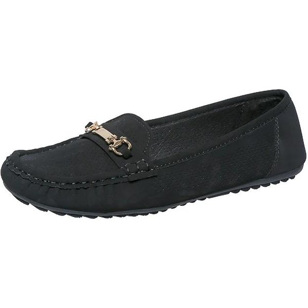 Buty Damskie Mokasyny Damskie PłAskie Plus Size Casualowe PłAskie Buty Damskie Metalowa Dekoracja OkrąGłY Nosek Wsuwane MięKka Podeszwa Buty Damskie 42 Czarny-image