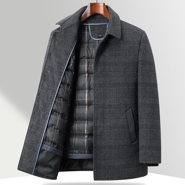 Abrigo De Lana A Cuadros Para Hombre, Forro De PlumóN Grueso, Abrigo ExtraíBle, Abrigo De Lana Para Papá De Mediana Edad Y Mayor 4XL Gris-image