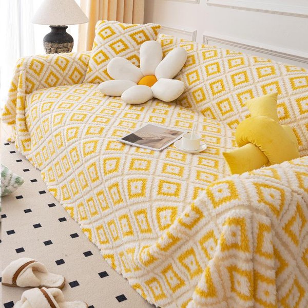 Funda De Sofá Toalla Para Respaldo Jacquard A Cuadros Terciopelo Doble Cara OtoñO Invierno Espesa Color Crema Manta Antipolvo Completa 180X130Cm1Pcs-image