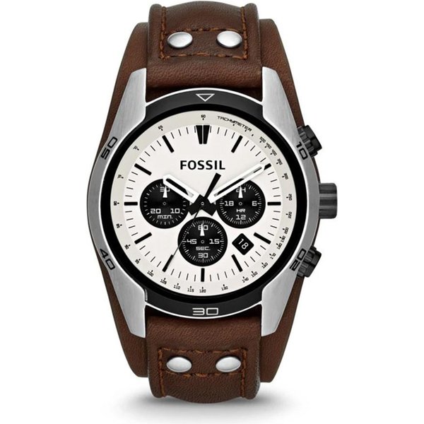 Reloj De Cuarzo Casual Para Hombre Con CronóGrafo, Correa De Cuero Y Esfera Circular Blanca CH2890-image