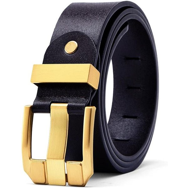 CinturóN Retro Para Hombre De Cuero Genuino Casual De Negocios De Piel De Vaca Para Hombres De Edad Media Y JóVenes CinturóN VersáTil Con Hebilla De Pin 130Cm Black-image