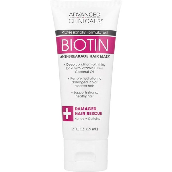 Advanced Clinicals, Biotina, Mascarilla Capilar Anti-Rotura, 2 Fl Oz (59Ml) Pink-image
