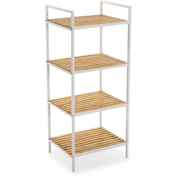 Armario EstanteríA De BañO Willow - 95 X 32,5 X 39 Cm - Con 4 Estantes De Bambú Y Metal - Blanco - Versa Blanco-image