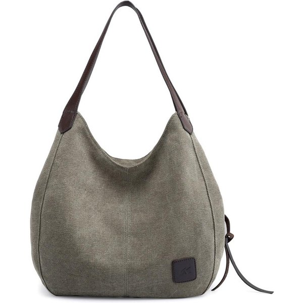 Bolso De Hombro De Lona Para Mujer, Bolso Con MúLtiples Bolsillos, Bolsos Vintage, Bolsos Hobo Verde Del EjéRcito-image