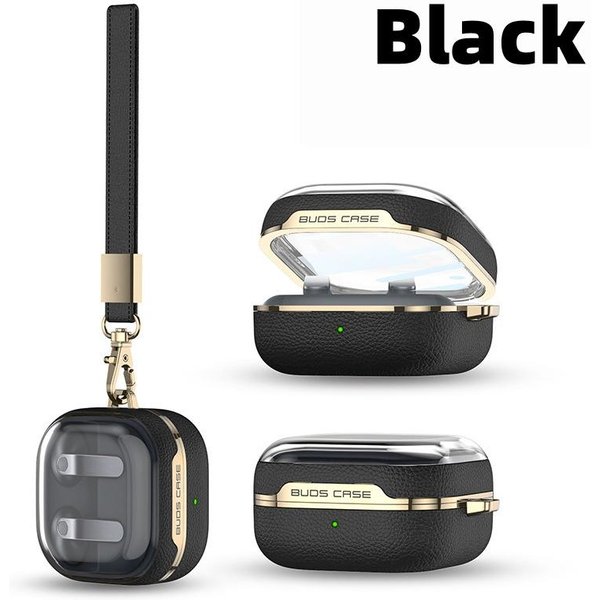 Luksusowy WzóR SkóRy Dla Samsung Galaxy Buds 4 Pro / 4 () Kreatywne Posrebrzane Etui Ze Smyczą Dla Galaxy Buds For Buds 4 4Pro Czarny-image