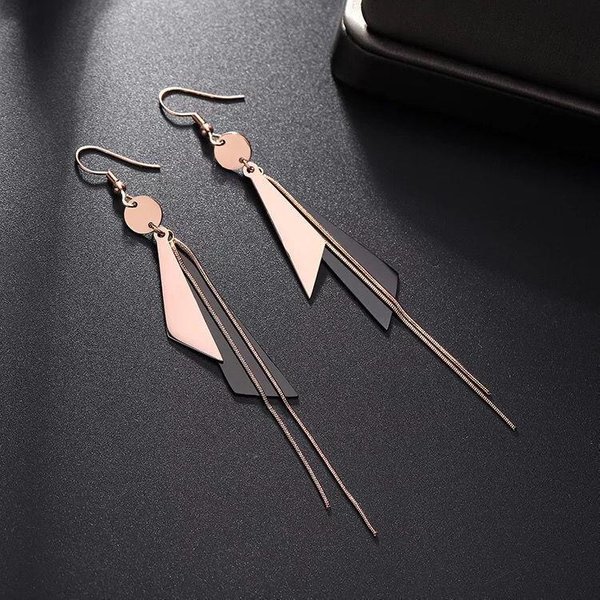 Pendientes De Gancho Para La Oreja Con Borla Larga Oro Rosa Cara Delgada Borla LíNea De La Oreja Mujeres Gray-image
