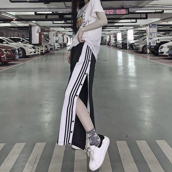 Damskie Spodnie Dresowe Do Biegania Spodnie Z Szerokimi Nogawkami LuźNe Paski Casual Spodnie Z Wysokim Stanem Spodnie Streetwear L Czarny-image