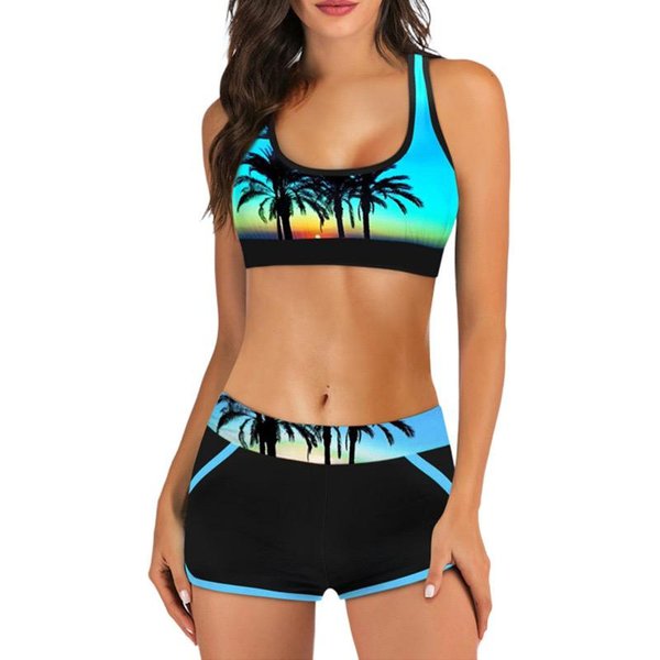 Traje De BañO Casual De Verano Para Mujer Conjunto De Dos Piezas Traje De BañO Bikini Talla Grande Ropa De Playa Estampado Ropa De BañO Trajes De BañO Conjunto Tankinis XXL Beige-image