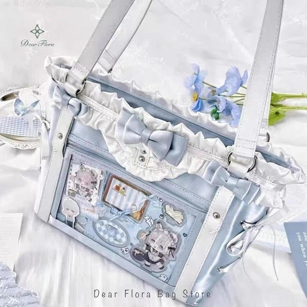 Nowa Moda SłOdka Torba Ita Lolita Dziewczyna Przezroczysta Torba Tote Kobiety DużA Pojemność WstążKa Kokarda Torba Na Ramię Urocza DIY WyśWietlacz Torebka Gray-image