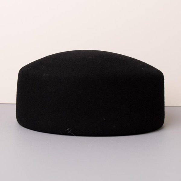 Boina Plana Dura Para Mujer 100% Lana Sombreros Fedora MáS CáLido Invierno CláSico Fascinator DiseñAdor Boda Fiesta De CóCtel Sombrero Pillbox 56-58Cm Black-image