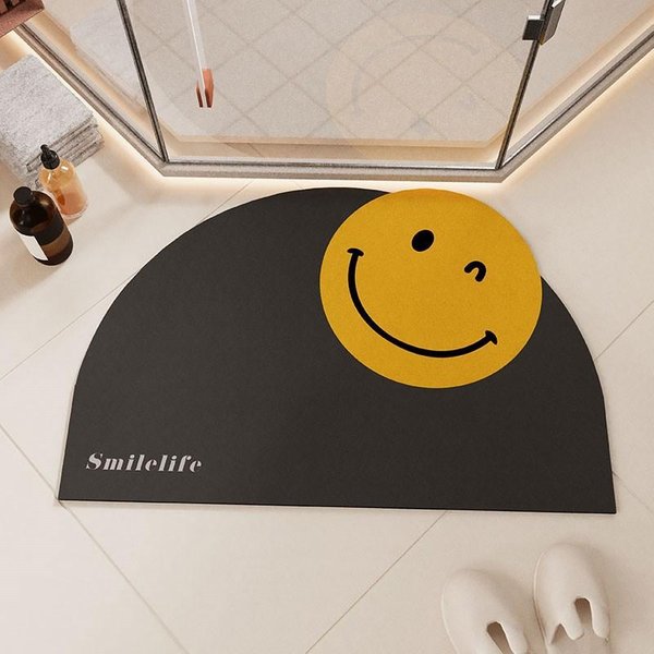 Alfombrilla De Suelo Simple De Barro De Diatomeas Con Cara Sonriente Puerta De BañO Absorbente Antideslizante Lavable Alfombrilla De Suelo Para BañO 40 * 60Cm-image