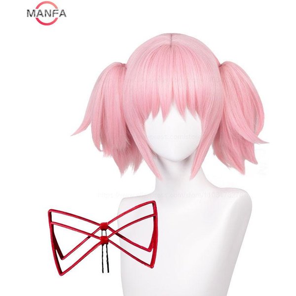 Pelucas Cosplay De Madoka Kaname Rosa 30Cm Corta Con Clip Colas De Caballo Kaname Madoka Peluca Anime Cosplay Cabello SintéTico Resistente Al Calor-image