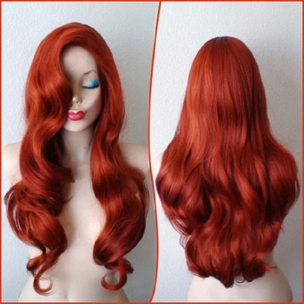 Kostium Cosplay Starfire Peruki Damskie Cosplay Syrena DłUgie Falowane Czerwone KręCone Syntetyczne Peruki Na Imprezę Cosplay Kostium Halloween Czerwony-image