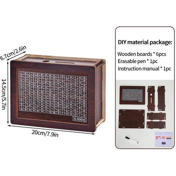 1000/2000/3000/5000/10000 Drewniana Skarbonka DIY Skarbonka Z Celem OszczęDzania PudełKo Do Przechowywania PienięDzy Drewniane RęKodziełO-image