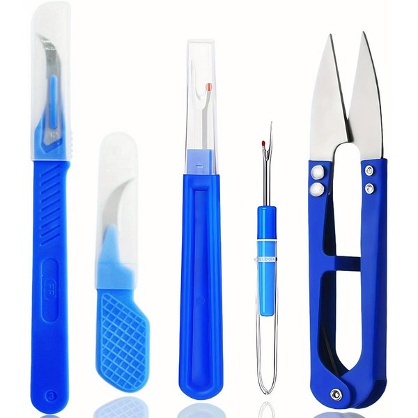 Kit De 5 Descosedores Azules Con Descosedor De Hilo, Descosedor De Costuras Y Tijeras Cortahilos Para Quitar Puntadas Blue-image