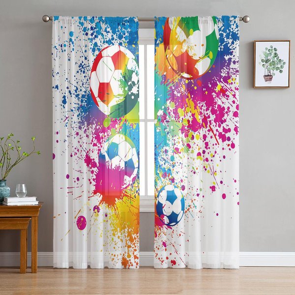 Boceto De Red De FúTbol Cortinas TraslúCidas Para DecoracióN De Sala De Estar Cortinas De Ventana Para Cocina Cortinas De Tul Voile Organza W135 X H115Cm X1&Grommet Top-image