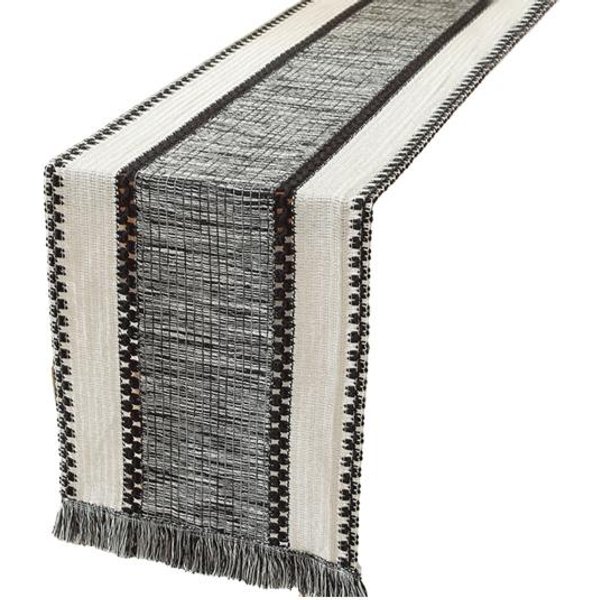 BieżNik Na Stół Boho BieżNik Na Stół Z FręDzlami Rustykalny BieżNik Na Stół 30X180Cm Czarny-image