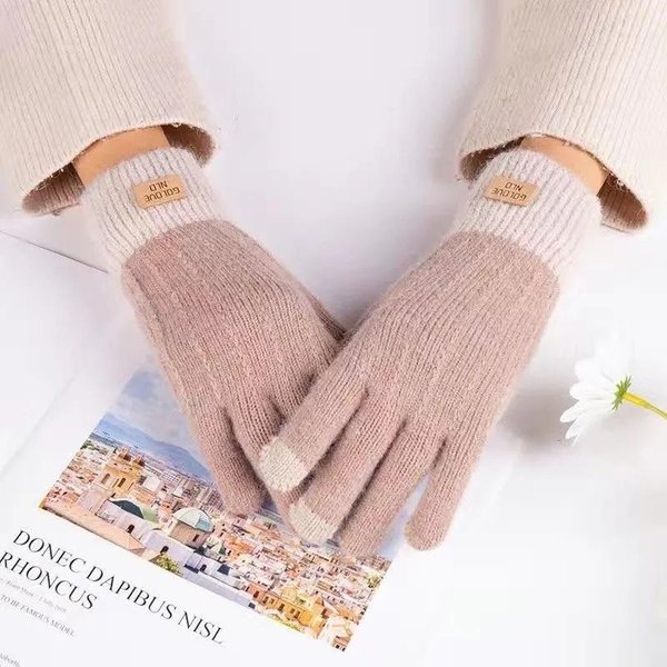 Guantes De Punto De Cachemira Para Pantalla TáCtil Para Mujer, Guantes De Dedo Completo Gruesos Para Exteriores, CáLidos, OtoñO E Invierno Caqui-image