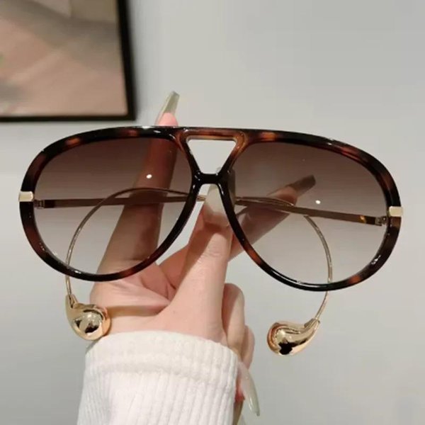 Luksusowy Styl Projektanta Styl Oversize Okulary PrzeciwsłOneczne Pilotki Okulary Damskie Dla MężCzyzn Popularne Klasyczne Okulary PrzeciwsłOneczne Punkowe Okulary Z PodwóJnym Mostkiem 1PC Gray-image