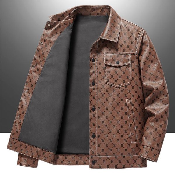 Chaqueta De Cuero Para Hombre, Estilo Coreano, Chaqueta Informal De Gran TamañO, Chaqueta De Cuero Con Solapa Para Hombre M Brown-image