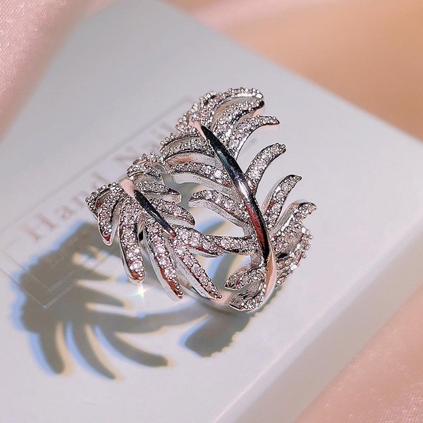 Anillo Para NiñA Con Diamantes En Forma De Hojas, Estilo Europeo Y Americano, Temperamento Simple Y Elegante No. 10 Gray-image