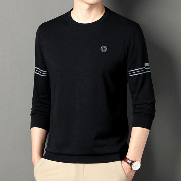 Camiseta De Manga Larga Para Hombre, Nueva, Primavera Y OtoñO, Cuello Redondo, Top Casual, VersáTil, Moderna, Simple, Sudadera, Camiseta Interior Para Hombre Xxxxl Black-image