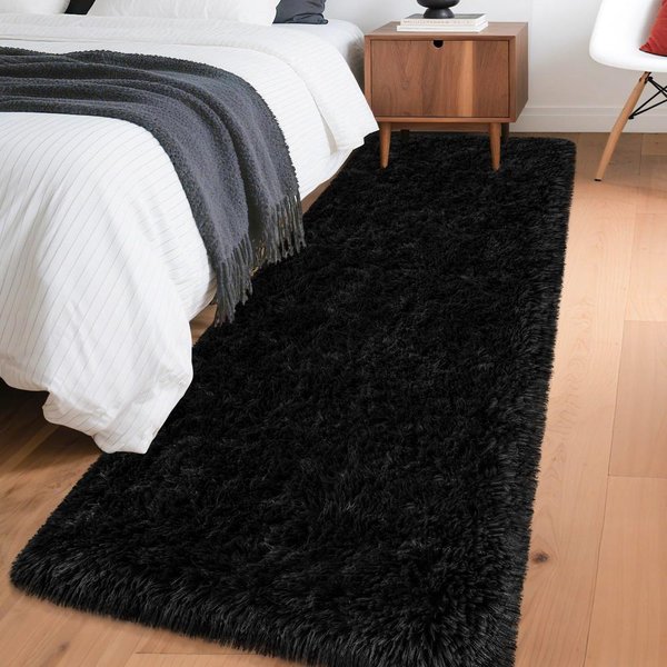Gradientowy Niebieski Puszysty Dywanik Biegacz MięKki AntypośLizgowy Mata Do Sypialni Przy ŁóżKu Dywan Do Salonu Korytarza Dekoracja Domu 40X120Cm 16X47Inch Czarny-image