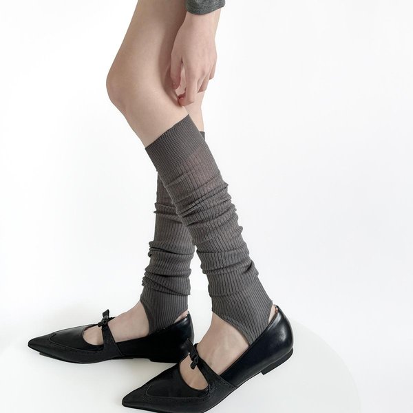 Polainas Para Mujer Verano Finas Transpirables De Punto Cubre Pies Estilo Ballet JK Polainas Color SóLido EláSticas Calcetines Largos Medias One Size Gray-image