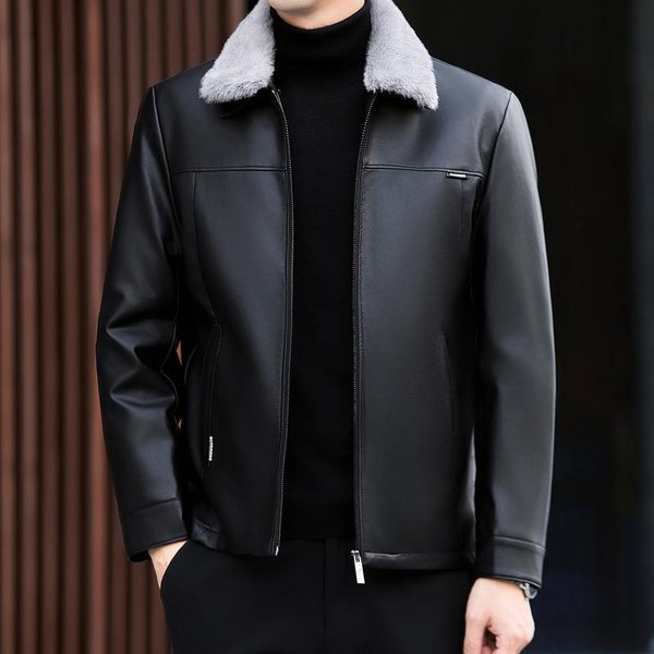 Chaqueta De PlumóN Gruesa Para Hombre, Chaqueta De Cuero Genuino De Gran TamañO, Chaqueta De PlumóN Para Hombre, Chaqueta Suelta Para JóVenes Y De Mediana Edad M Black-image