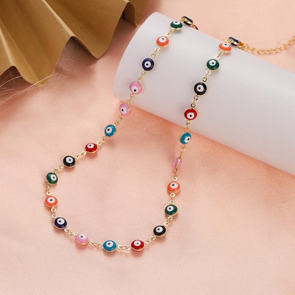 Collar Azul Turco Ojo Maligno Para Mujer Moda Color Dorado Acero Inoxidable Collares Esmalte Cuentas JoyeríA Regalo Beige-image