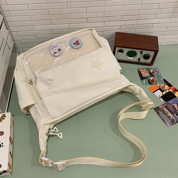 Bolso Bandolera Estilo Ins JaponéS Gran Capacidad VersáTil Bolso Mensajero Color SóLido Transparente Casual Bolso De Hombro ÚNico Para Mujer . Beige-image