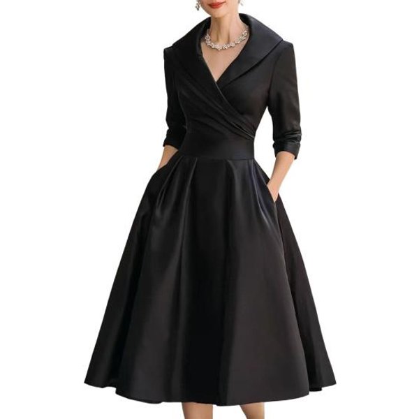 Vestido De Trabajo Para Mujer Con Solapa Y Cuello En V, Manga Larga, Corte En A, Vestido Midi Formal Para Oficina De Negocios, Tipo Blazer S-image