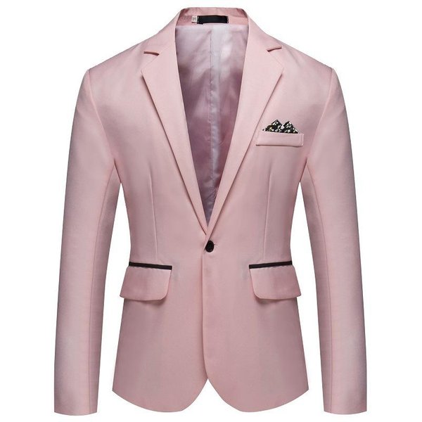 MęSki Garnitur Slim-Fit JednorzęDowy, MłOdzieżOwa Moda, Casualowa Marynarka XXL RóżOwy-image