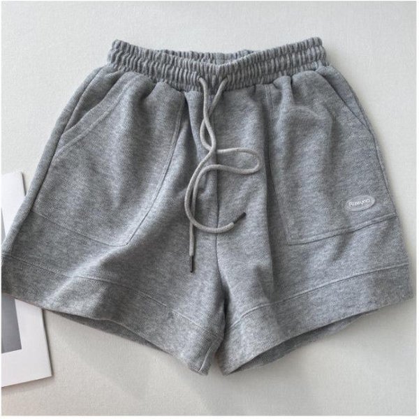 Pantalones Cortos Deportivos Casuales Ajustados De Cintura Alta Para Mujer Nuevo Verano Estilo Coreano Sueltos De Pierna Ancha Con CordóN DiseñO En A XXL Gris-image
