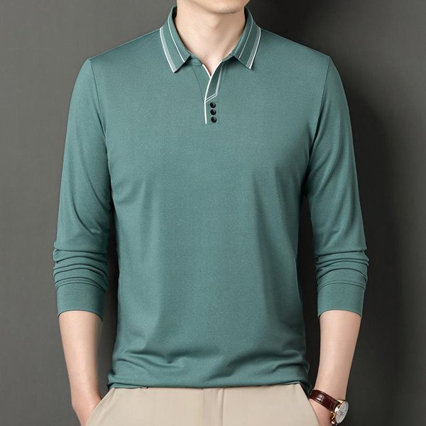 Tops De Manga Larga Para Hombre Camiseta Solapas OtoñO Nuevo Estilo Camisas Polo Para Hombres JóVenes Y De Mediana Edad Camisetas Personalizadas Con Cuello En V De Color SóLido Xxxxl-image