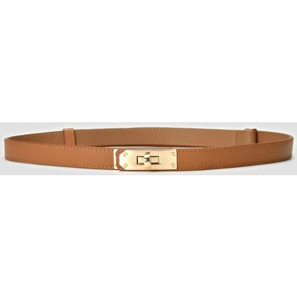 Nowe Mody Retro Prawdziwej SkóRy Regulowany ZłOty Pasek Na Klamrę Kobiety Cienkie Paski Cowskin Kobiece DżInsy Sukienka W Pasie BrąZowy-image