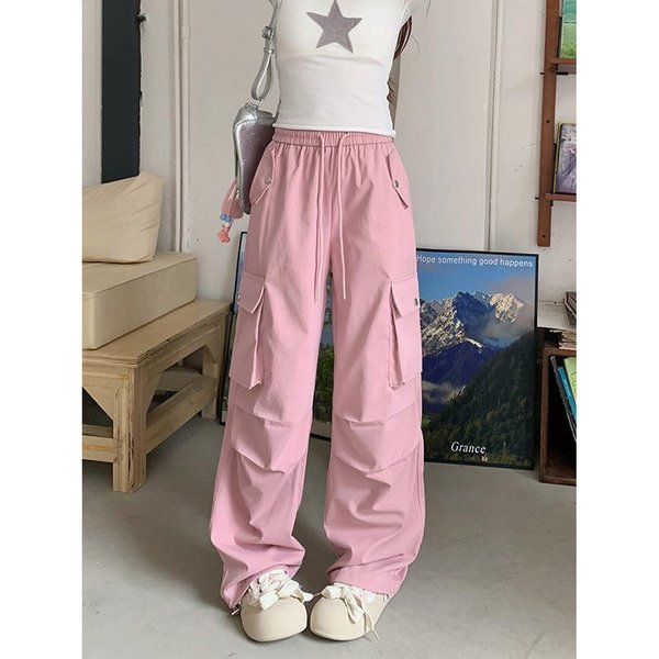 Pantalones De CháNdal Holgados De Cintura Alta Para Mujer, De Pierna Ancha, Rectos, Ajustados, Para Primavera Y OtoñO 5XL Color Rosa-image