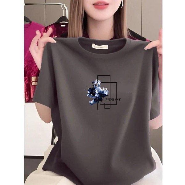 Venta De LiquidacióN: Elegante Camiseta Estampada De Manga Corta Para Mujer, Corte Holgado Con Cuello Redondo, Adelgazante Y Juvenil… MáS XL Pink-image